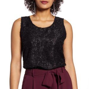 Halogen Black Scoop Neck Woven Shell Top clip flr Womens XS - NWT